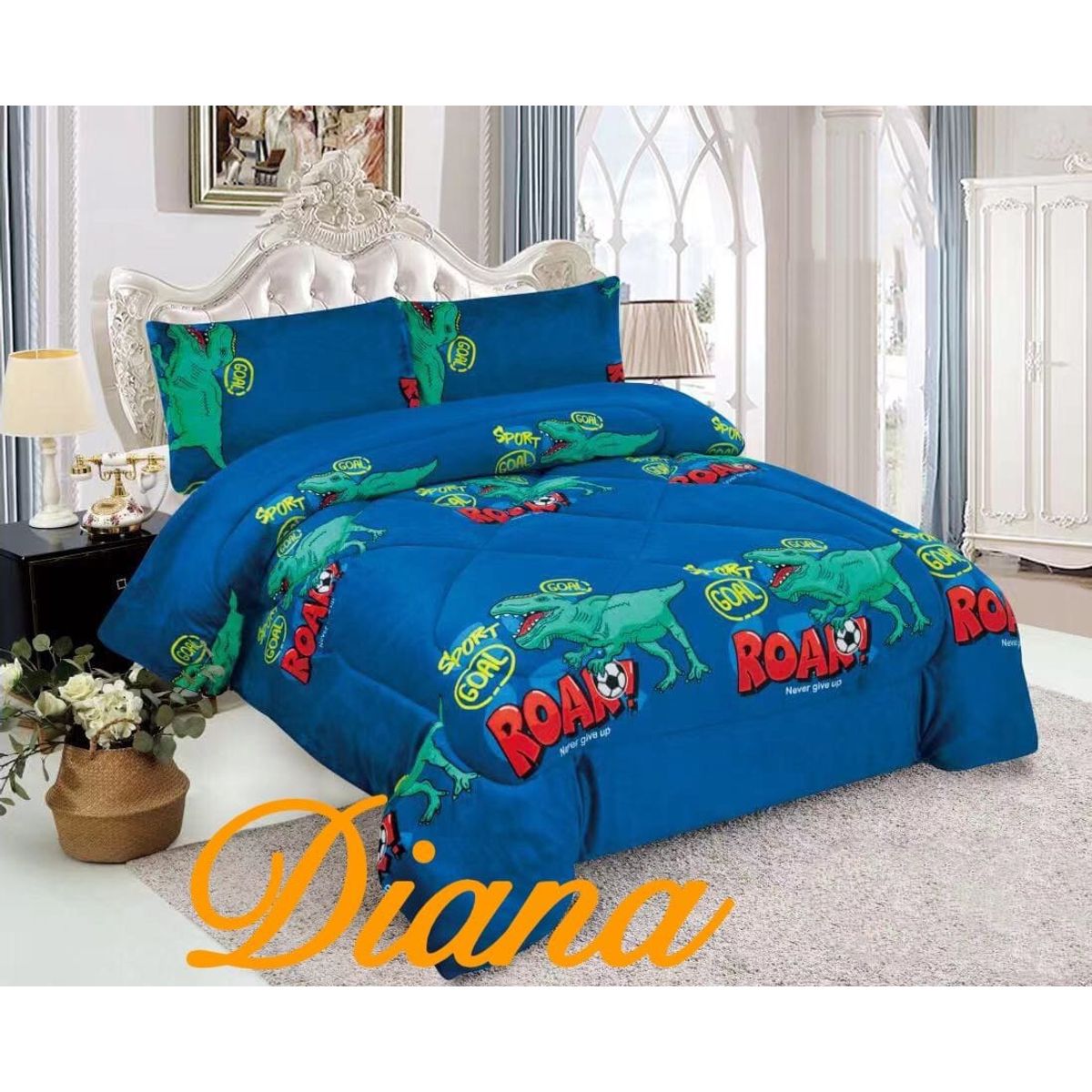 GENERICO - COBERTOR PARA NIÑO DISEÑO DINOSAURIO PLAZA Y MEDIA