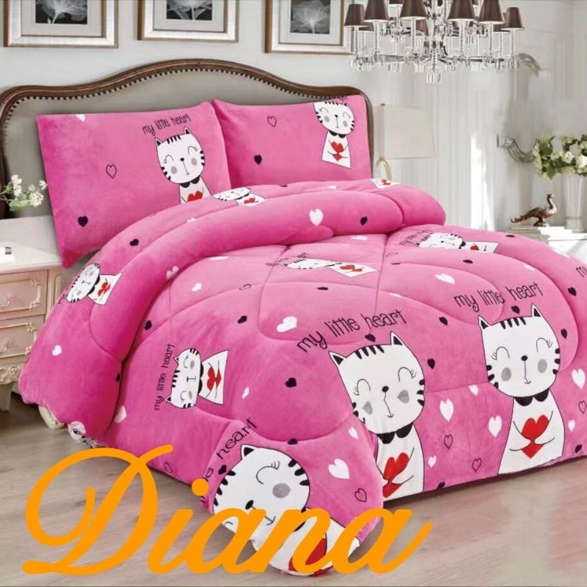 GENERICO - COBERTOR PARA NIÑA DISEÑO GATITA BLANCA  PLAZA Y MEDIA