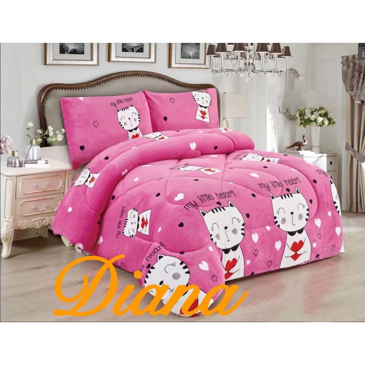 GENERICO - COBERTOR PARA NIÑA DISEÑO GATITA BLANCA  PLAZA Y MEDIA