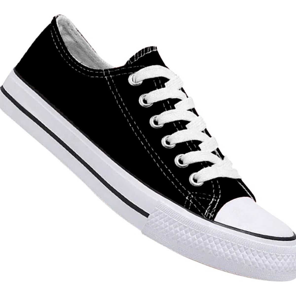 GENERICO - Zapatilla De Mujer Urbana De Lona Casual - Negro y Blanco - 7079…