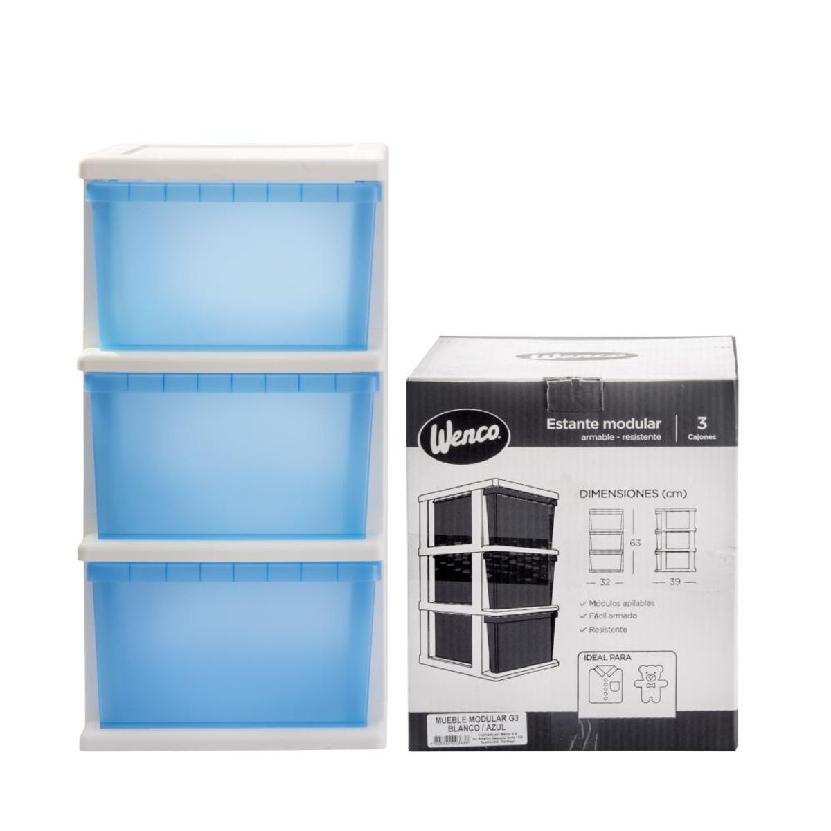 WENCO - Cajonera Plastico Blanco 3 Cajones armable Wenco WENCO.