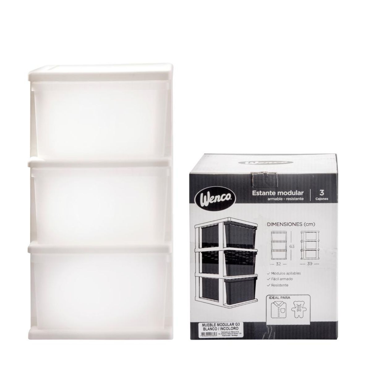WENCO - Cajonera Plastico Blanco 3 Cajones armable Wenco WENCO.