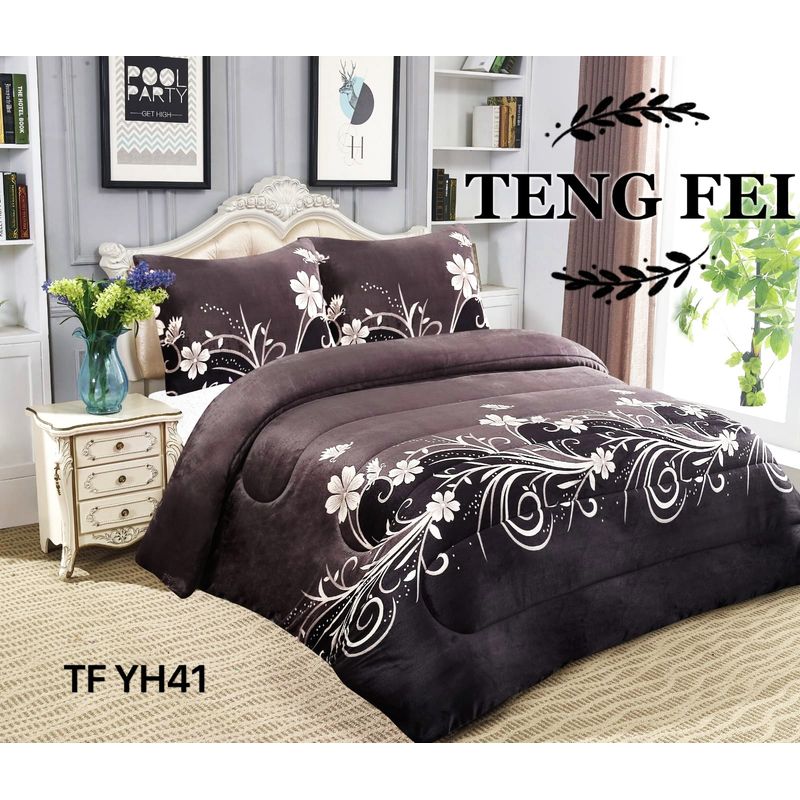 GENERICO - Cubrecama de Invierno Plush con Chiporro 2 P Negro con Espigas TF HY41