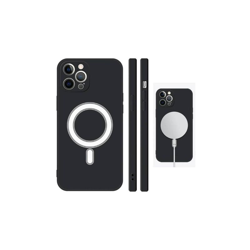 GENERICO - Carcasa Magsafe para Iphone 11 negra + cargador Magsafe Inalámbrico