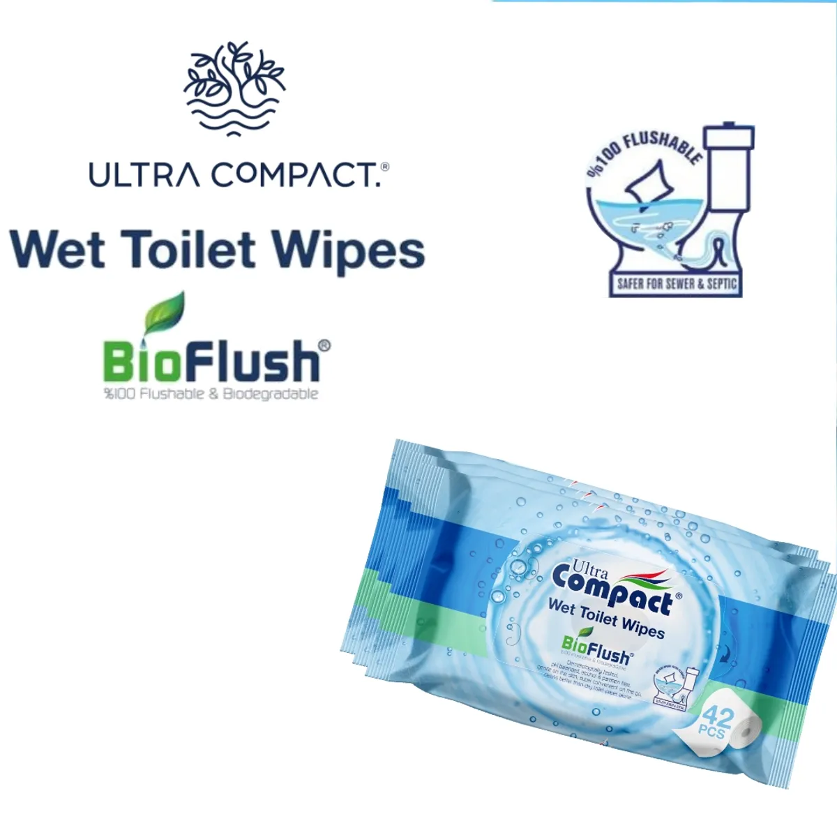 ULTRA COMPACT - Toallitas Humedas para baño BIODEGRADABLES - Papel Higienico Húmedo