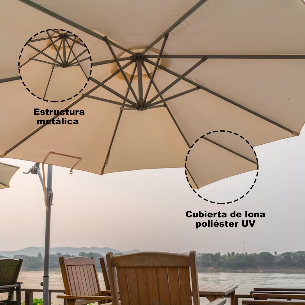 FOLD - Quitasol Lateral Colgante 3 Metros Café Claro