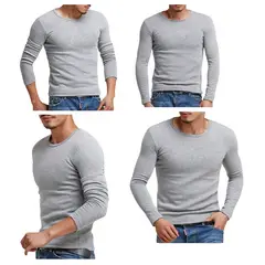 GARSIL - X3 Camiseta Polera Manga Larga De Hombre De Algodón Con Polar Interior
