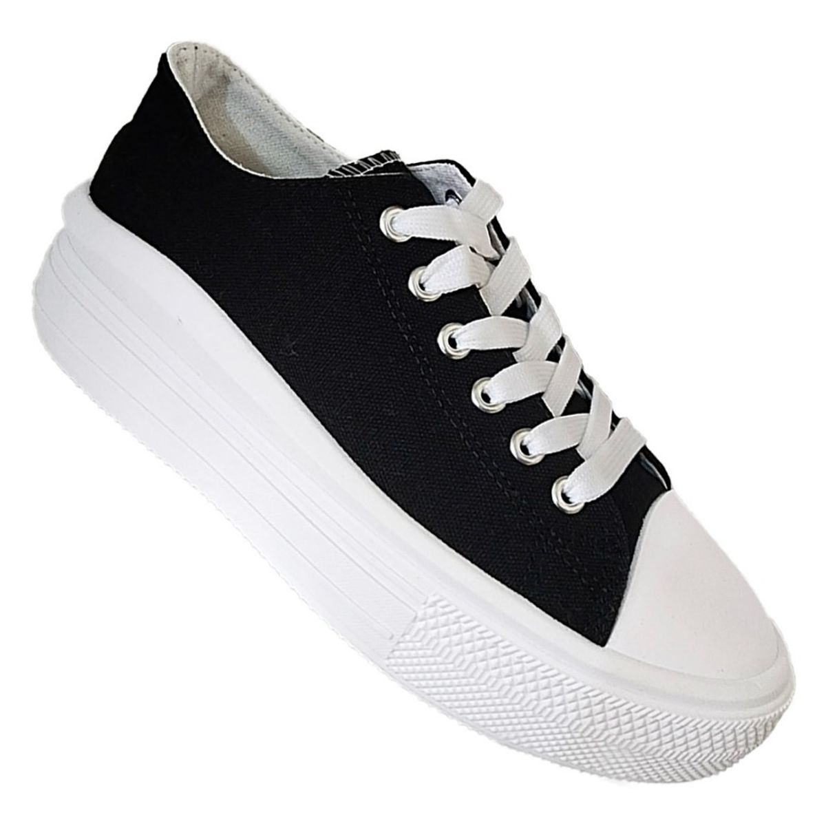 GENERICO - Zapatilla Urbana De Lona Con Plataforma Casual - Negro - 7083