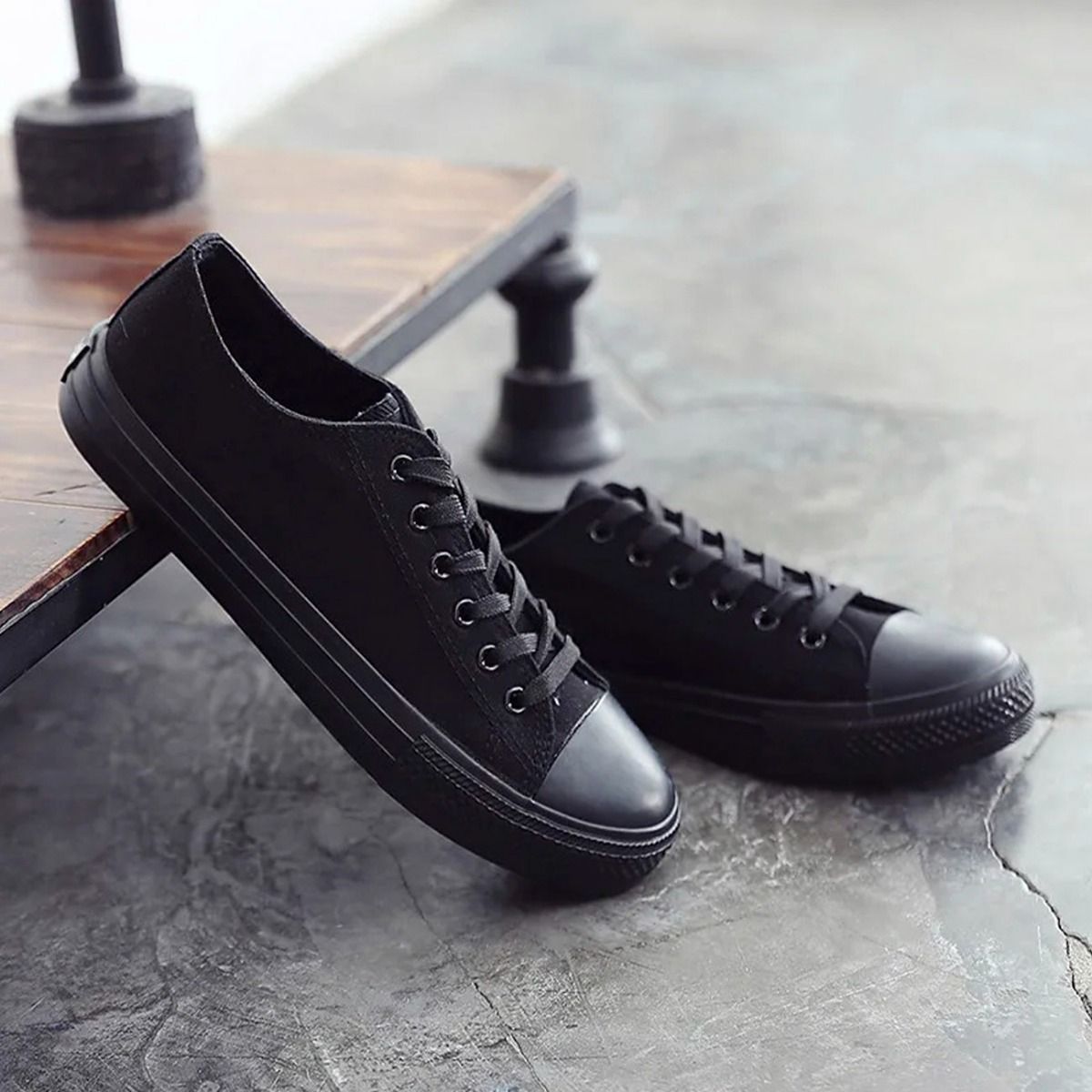 GENERICO - Zapatilla De Mujer Urbana De Lona Casual - Negro Completo - 7080