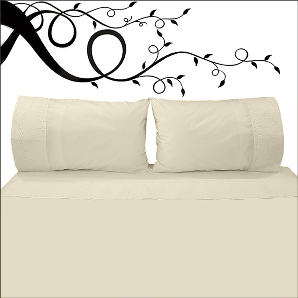 VICTORIANAS - Juego De Sabanas King Broderie Clasico Crudo  200 Hilos