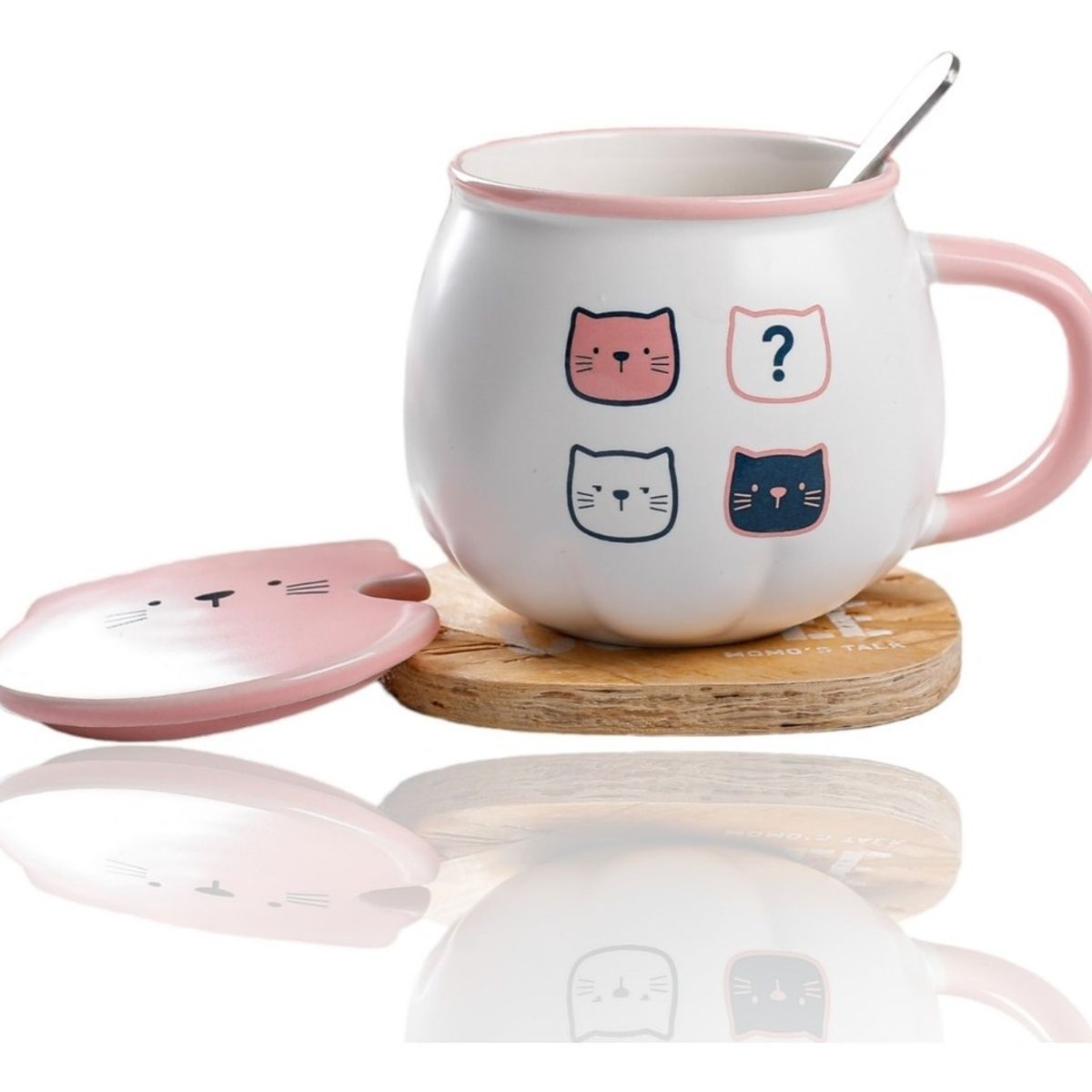 GENERICO - Taza Cat Cute Mug Con Tapa Y Cuchara Gato Kawaii 134A