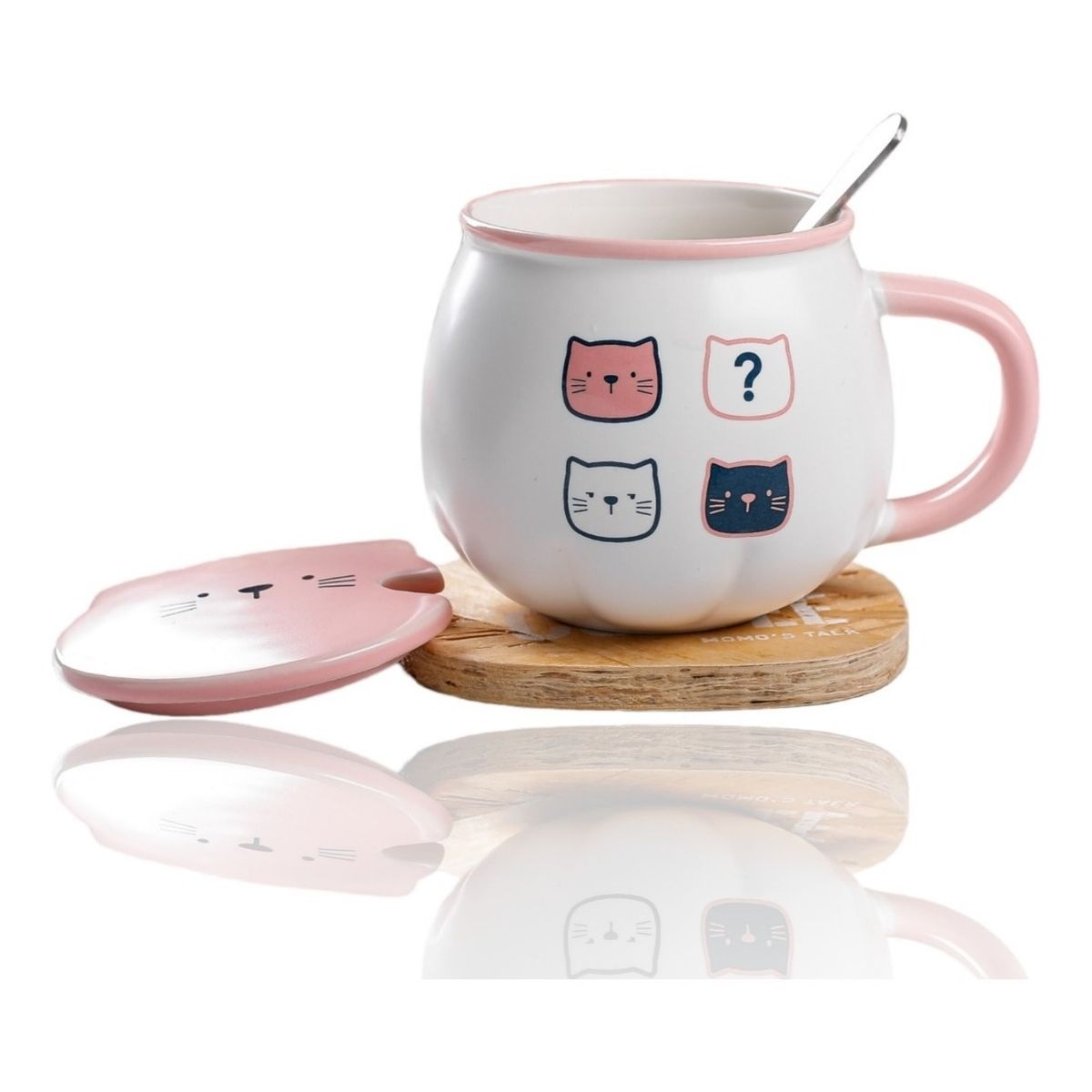 GENERICO - Taza Cat Cute Mug Con Tapa Y Cuchara Gato Kawaii 134A