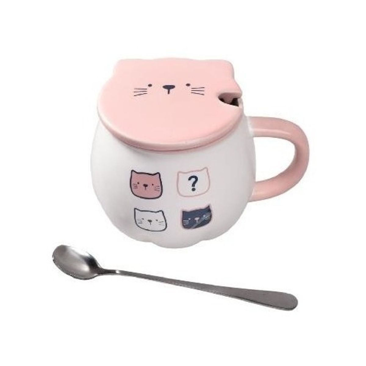 GENERICO - Taza Cat Cute Mug Con Tapa Y Cuchara Gato Kawaii 134A