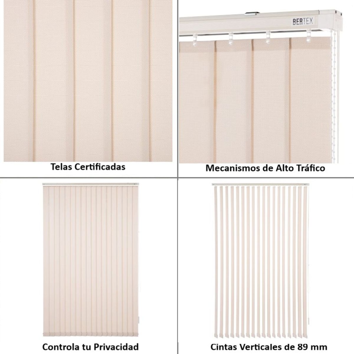 BERTEX - Cortina Vertical Screen 125cm ancho x 230cm alto Persiana Beige BERTEX