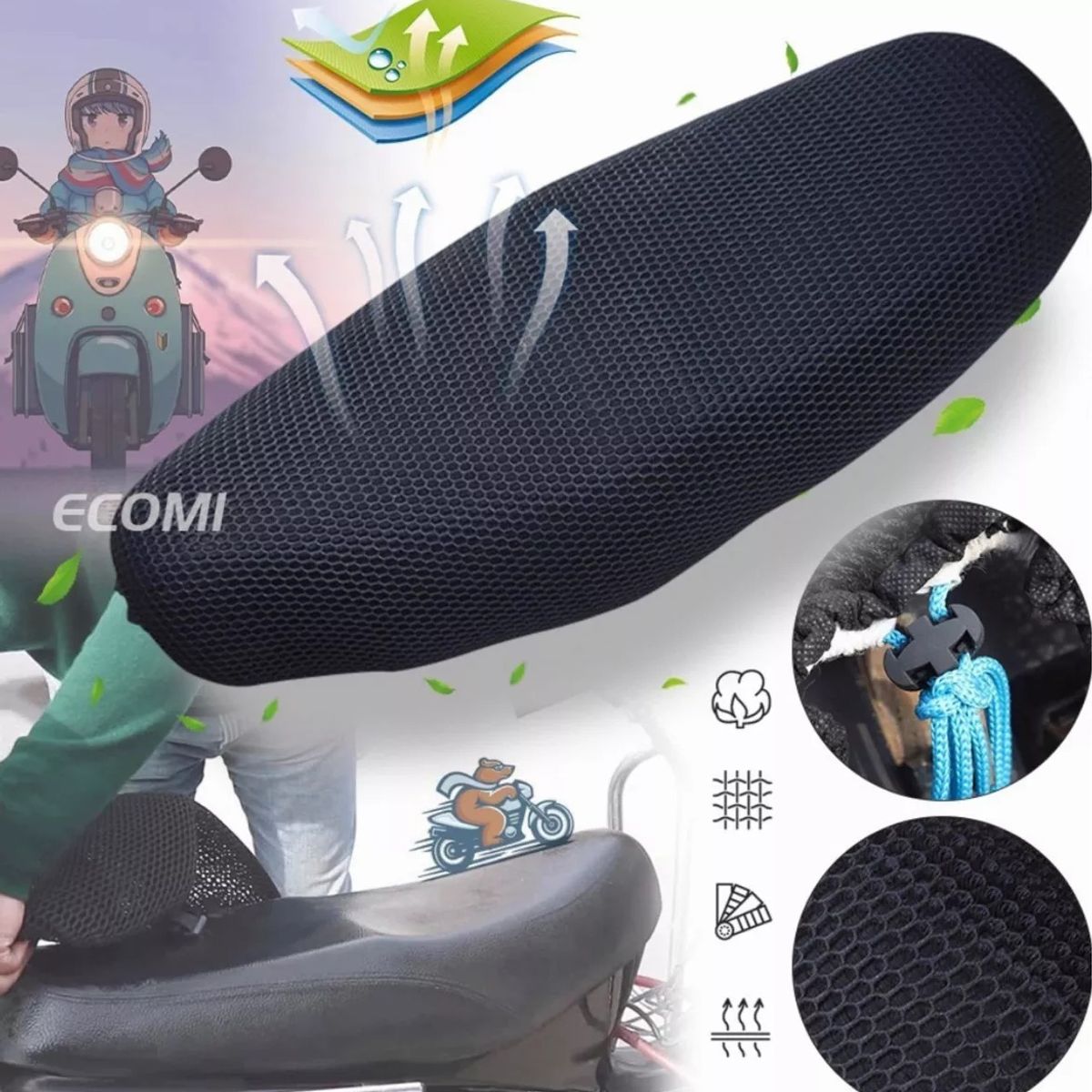 GENERICO - Funda Cubre Asiento Malla Para Moto Térmica Universal