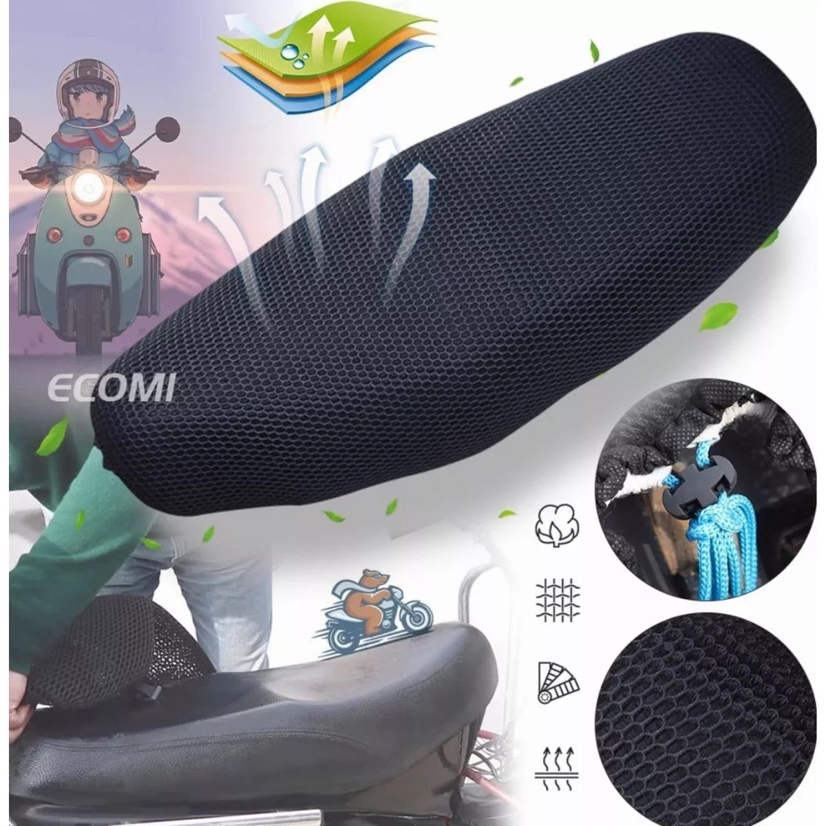 GENERICO - Funda Cubre Asiento Malla Para Moto Térmica Universal