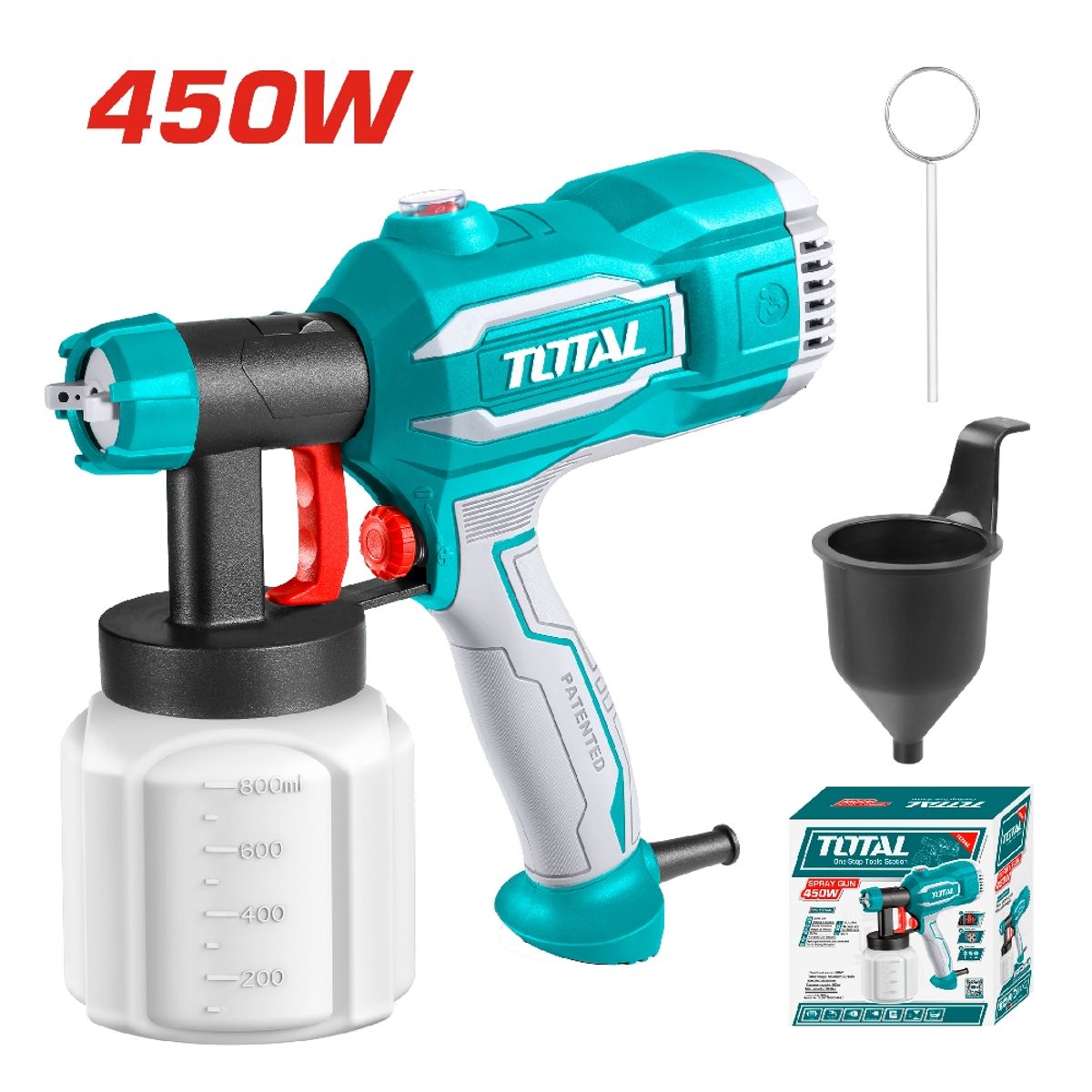 TOTAL TOOLS - Pistola para Pintar Pulverizadora 450w Industrial + 2 Accesorios TOTAL