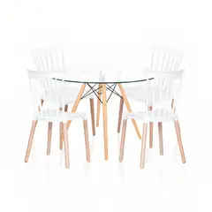 KLIK - Comedor Mesa Eames Redonda vidrio 100cm + 4 Sillas Windsor B