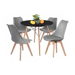 KLIK - Comedor mesa Eames redonda negra 80cms + 4 sillas Tulip grises