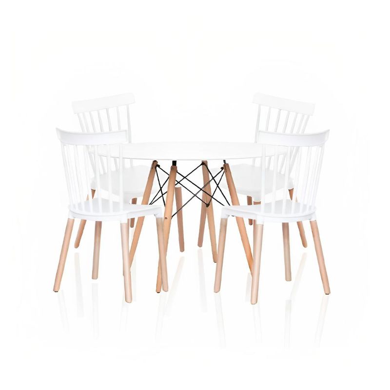 KLIK - Comedor Mesa Redonda blanca 100cm + 4 sillas Windsor blanca KLIK