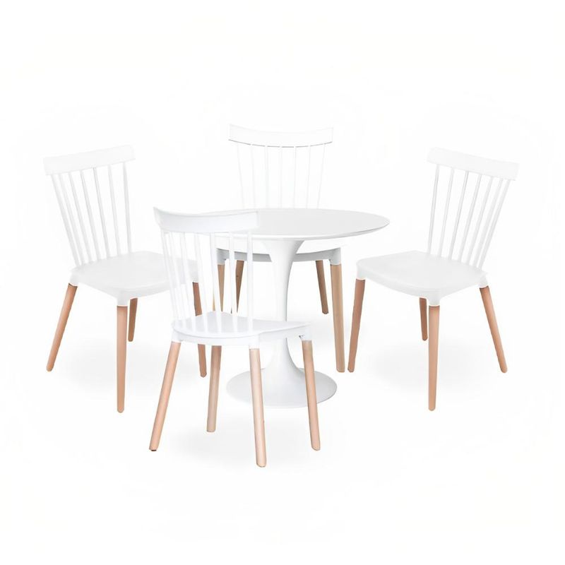 KLIK - Comedor Mesa Tulip blanca 80cm + 4 sillas Windsor blanca KLIK