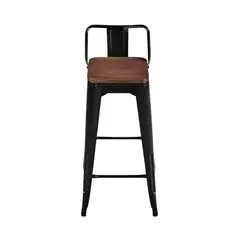 KLIK - Taburete Tolix Negro bar o terraza Asiento de Madera Oscura Walnut