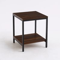 Velador Mesa Auxiliar Lateral de 2 Niveles - Madera Oscura Walnut