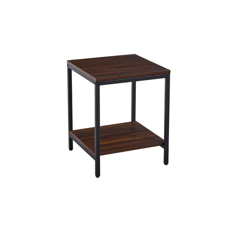 KLIK - Velador Mesa Auxiliar Lateral de 2 Niveles - Madera Oscura Walnut