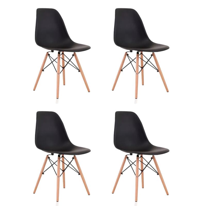 LUMAX - Set 4 Silla Eames Dsw Clasica Negra