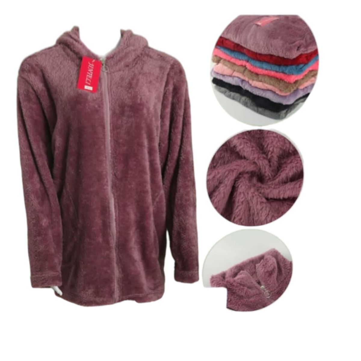 AGW - Pack 3 Polerones Mujer Capucha Corderito Largo