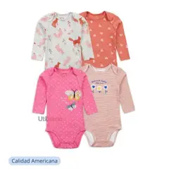 TEDMIMAK - Body Bebe Niña Pack 4 Bodys Algodón Manga Larga