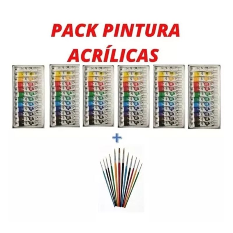 GENERICO - Pack De 6 Pinturas Acrílicas (72) + 12 Pinceles