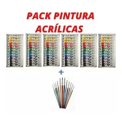 GENERICO - Pack De 6 Pinturas Acrílicas (72) + 12 Pinceles