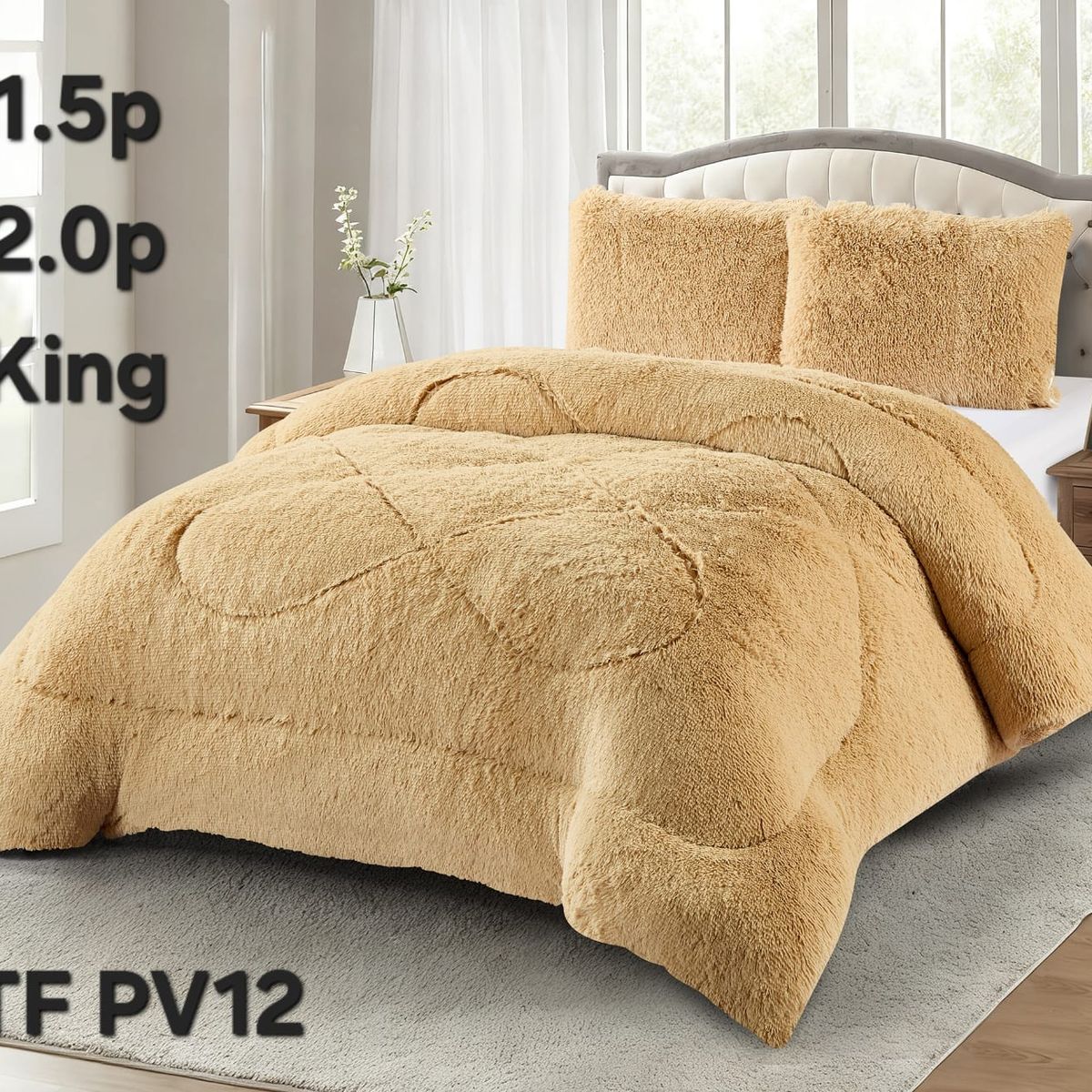 GENERICO - Cubrecama de Invierno Peludo con Chiporro 2 Plaza Beige 026