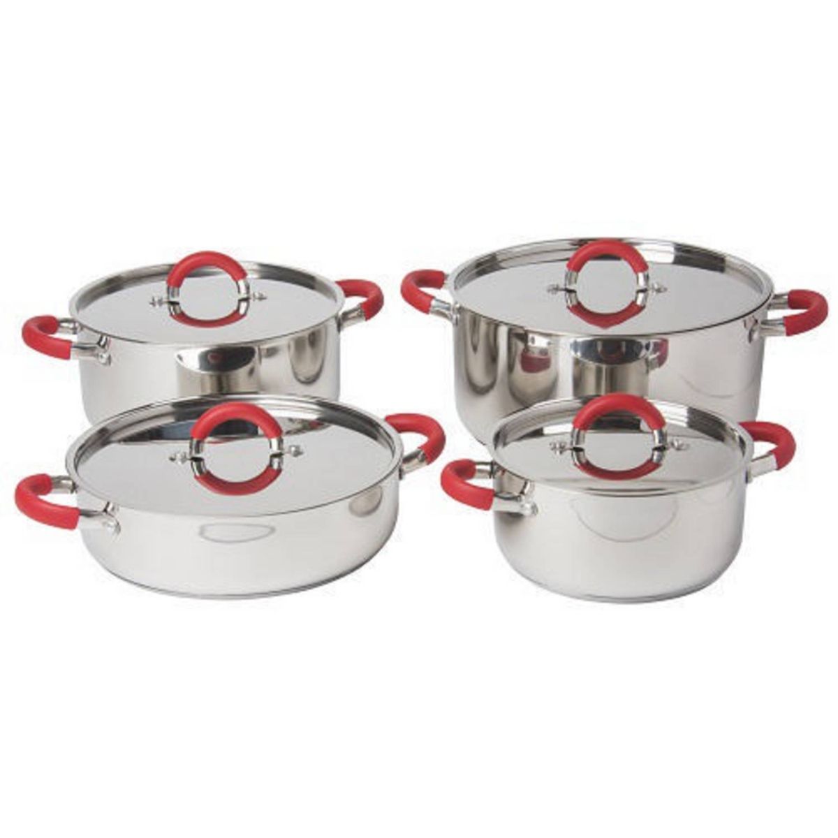 OEM - SET DE OLLAS 8 PIEZAS DE ACERO INOXIDABLE MANGO DE SILICON ARTE ANDINO