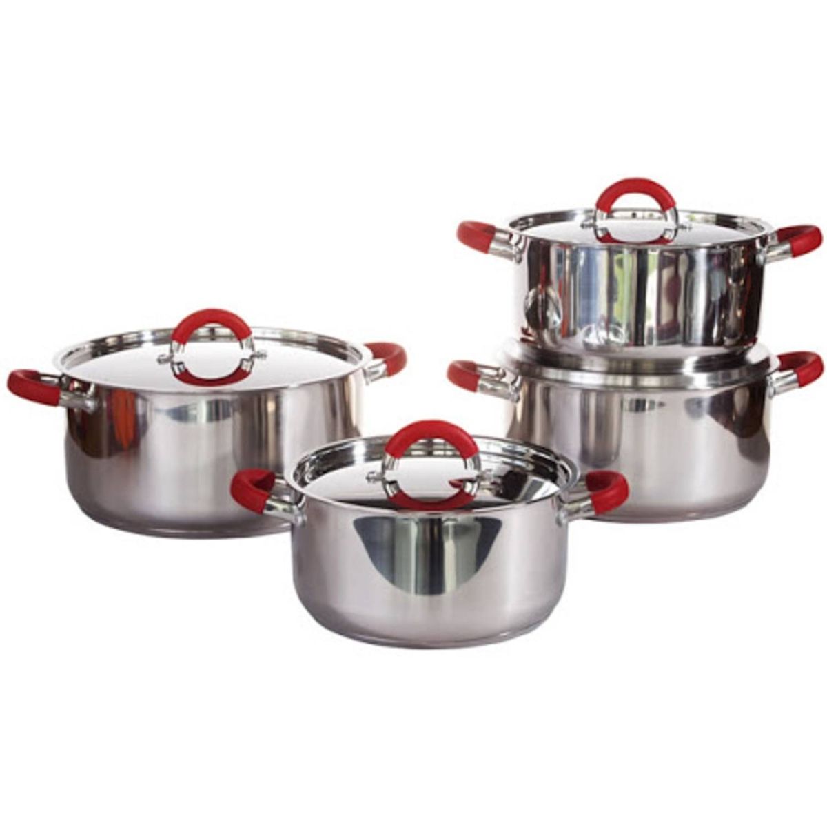 OEM - SET DE OLLAS 8 PIEZAS DE ACERO INOXIDABLE MANGO DE SILICON ARTE ANDINO