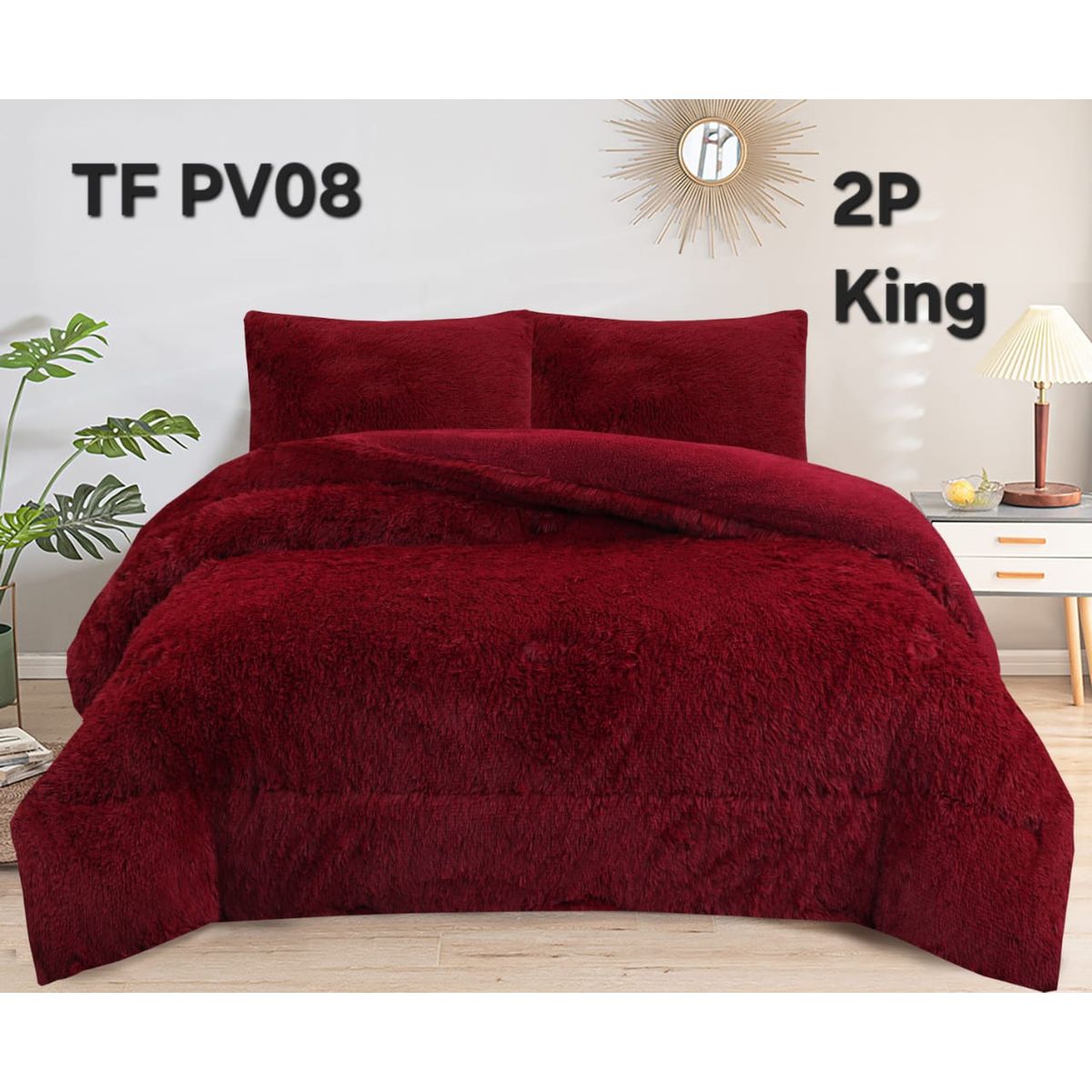 GENERICO - Cubrecama de Invierno Peludo con Chiporro 2 Plaza Burdeos 017
