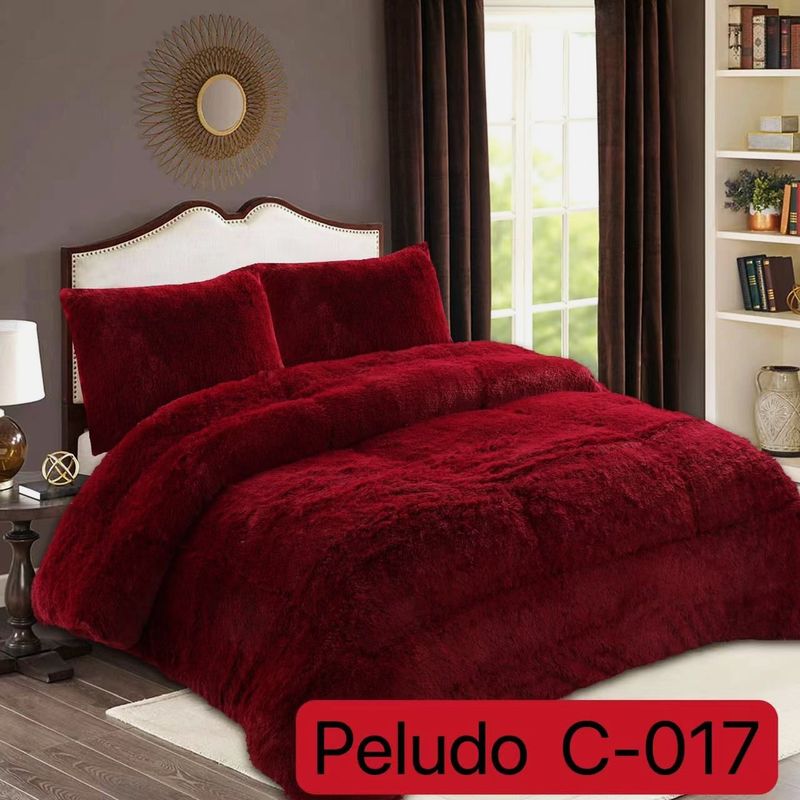 GENERICO - Cubrecama de Invierno Peludo con Chiporro 2 Plaza Burdeos 017