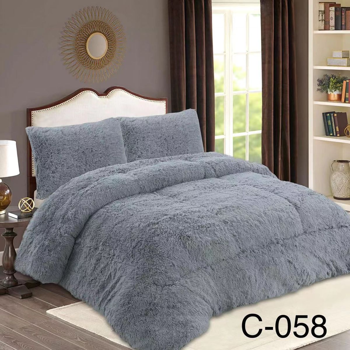 GENERICO - Cubrecama de Invierno Peludo con Chiporro 2 Plaza Gris 058