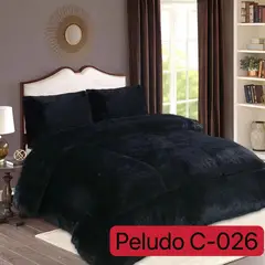 GENERICO - Cubrecama de Invierno Peludo con Chiporro 2 Plaza Negro 026
