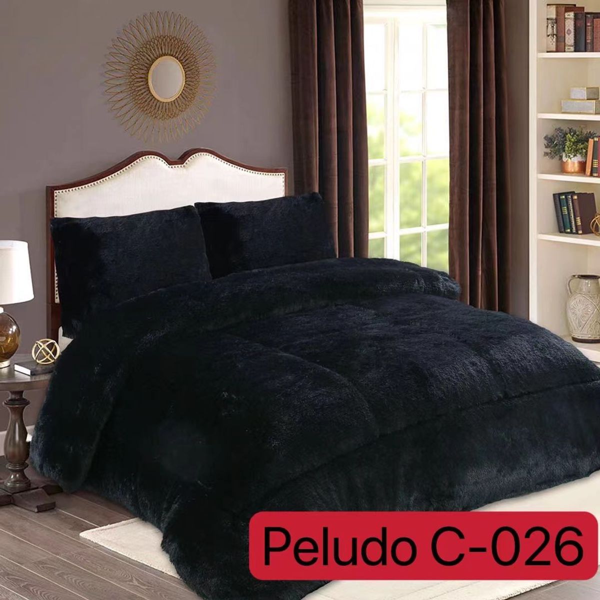 GENERICO - Cubrecama de Invierno Peludo con Chiporro 2 Plaza Negro Jaspeado 014