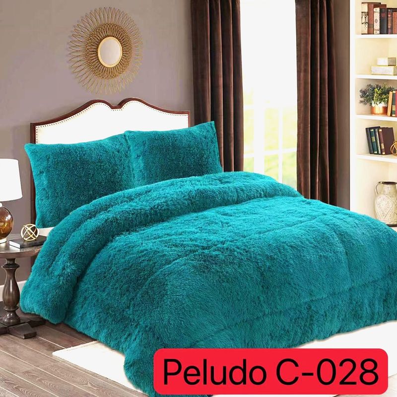 GENERICO - Cubrecama de Invierno Peludo con Chiporro 2 Plaza Turquesa 028