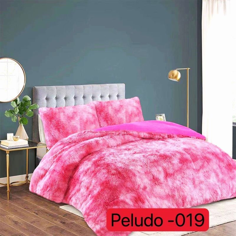 GENERICO - Cubrecama de Invierno Peludo con Chiporro 2 Plaza Fucsia Jaspeado 019