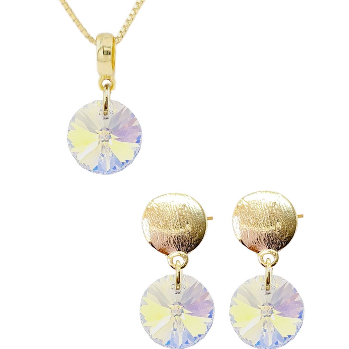 JOYAS MONTERO - Conjunto Amelia Gold 24K creado con cristales de Swarovski® Aurora Boreal