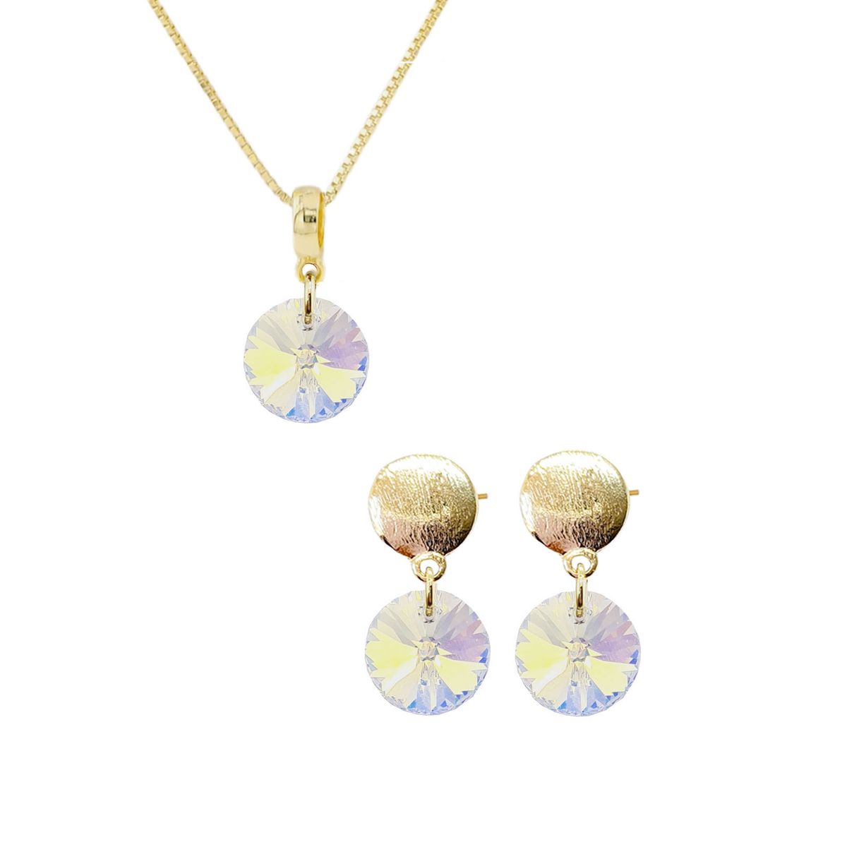 JOYAS MONTERO - Conjunto Amelia Gold 24K creado con cristales de Swarovski® Aurora Boreal