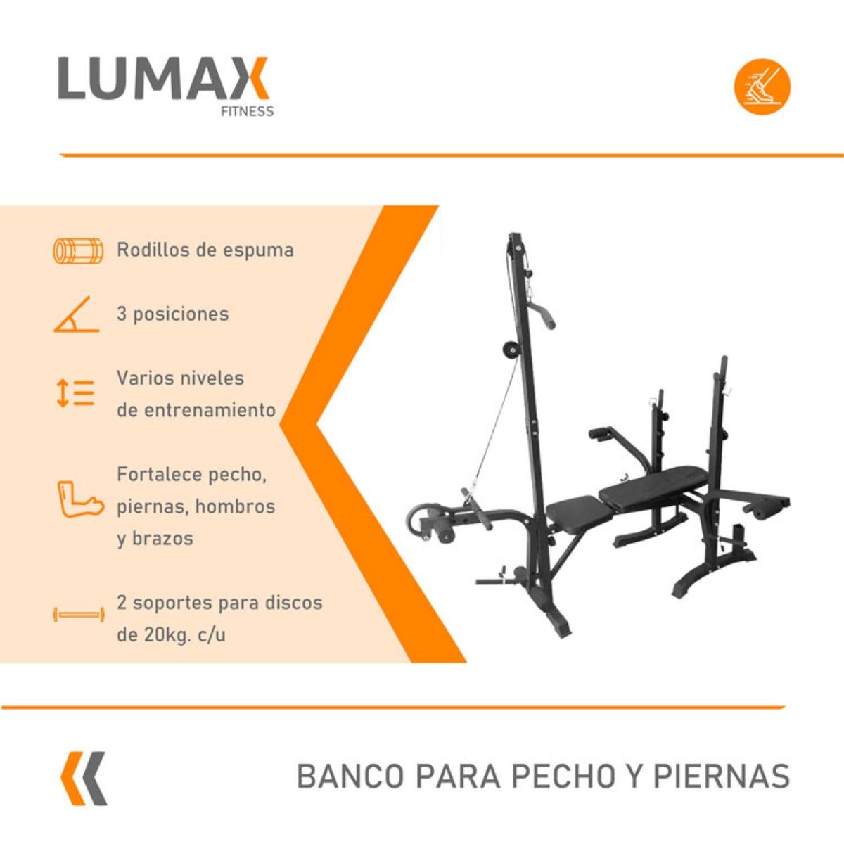 LUMAX - Banco Ejercicios Completo Pecho Piernas