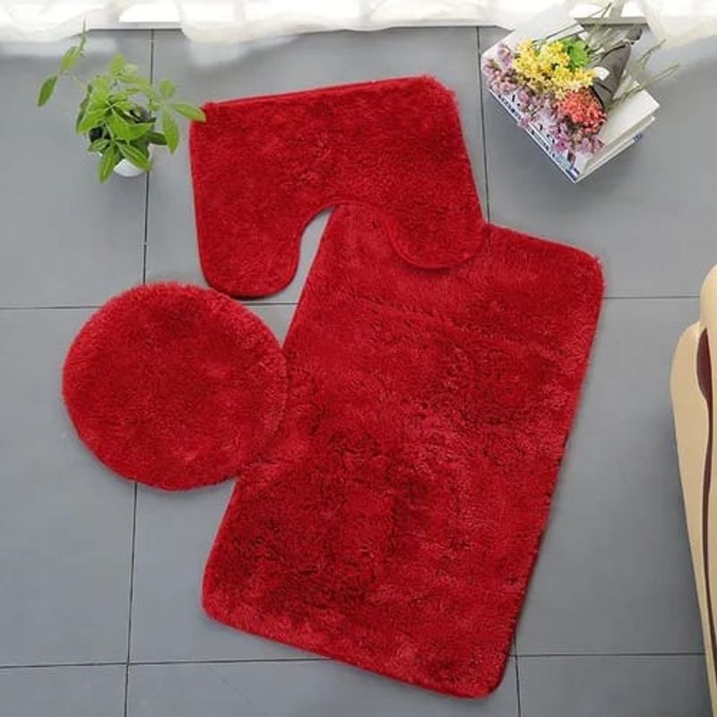 GENERICO - Set de Baño 3 Piezas Juego Completo Rojo
