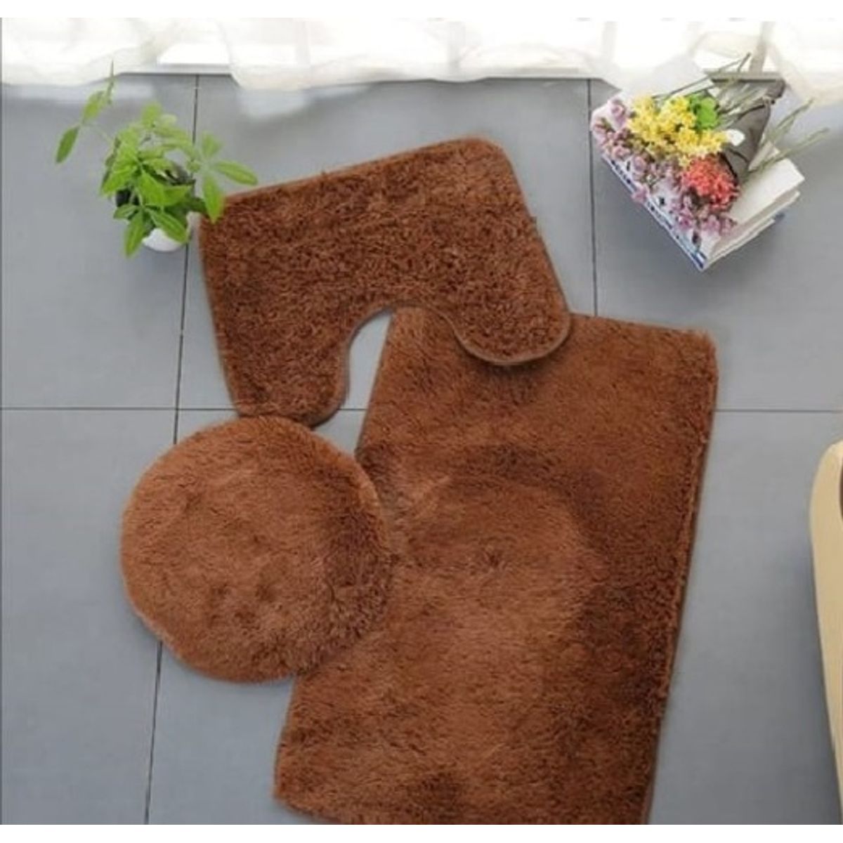 GENERICO - Set de Baño 3 Piezas Juego Completo Marron