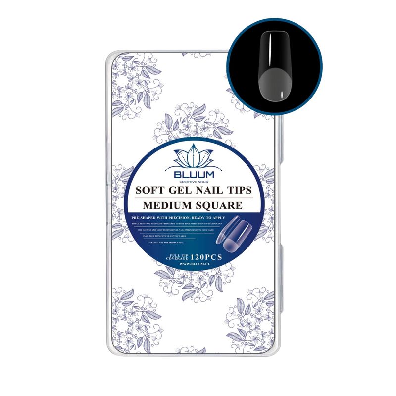 BLUUM - Tips Soft Gel Profesional 120 Unidades Medium Square