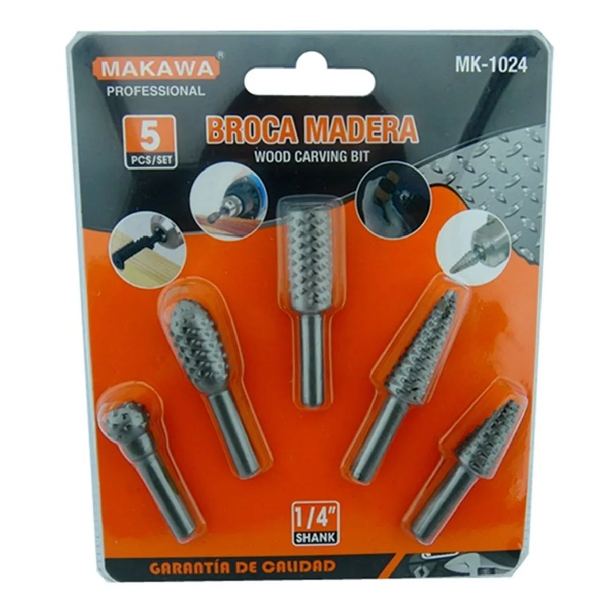 GENERICO - Kit Juego Brocas Madera Escofina Rotativa 1/4 5 Pcs Mk-1024